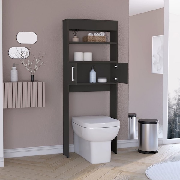 Tuhome Madrid Over The Toilet Cabinet, Double Door, Two Shelves, Black ALW7961 - main